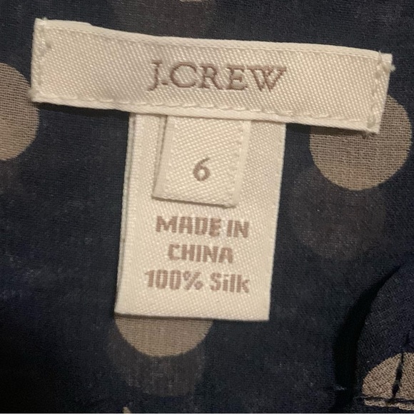 J. Crew Women’s Navy and Tan Sheer Polka Dot Blouse, Sz 6. 100%Silk Like New - Picture 2 of 11